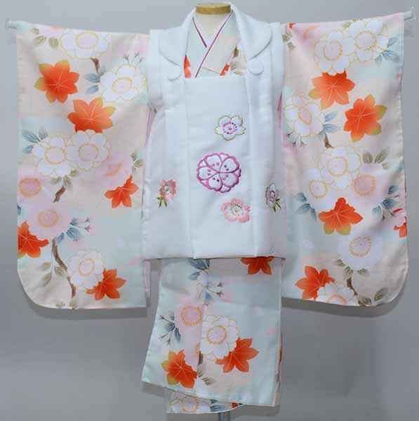 七五三 三歳 三才 女児 被布着物フルセット 染め加工日本 被布に刺繍