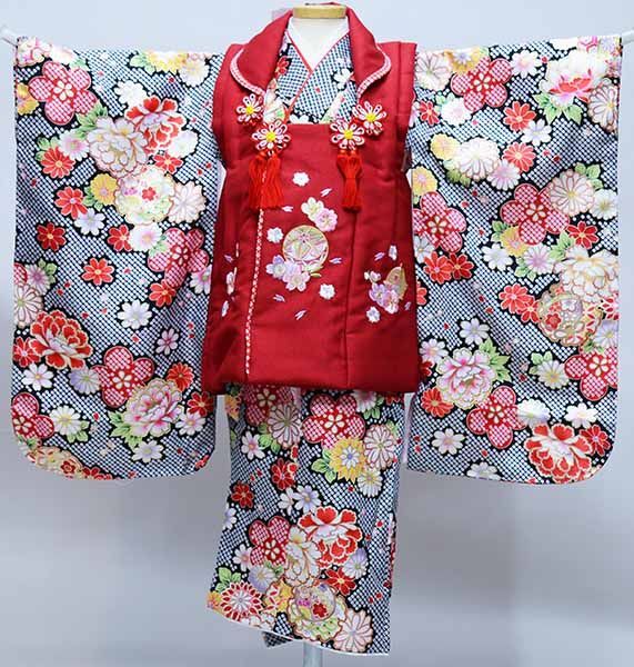 508aj27□ジュニア着物 十三参り 卒業式 縮緬 鞠 黄色 推し色□美品 十