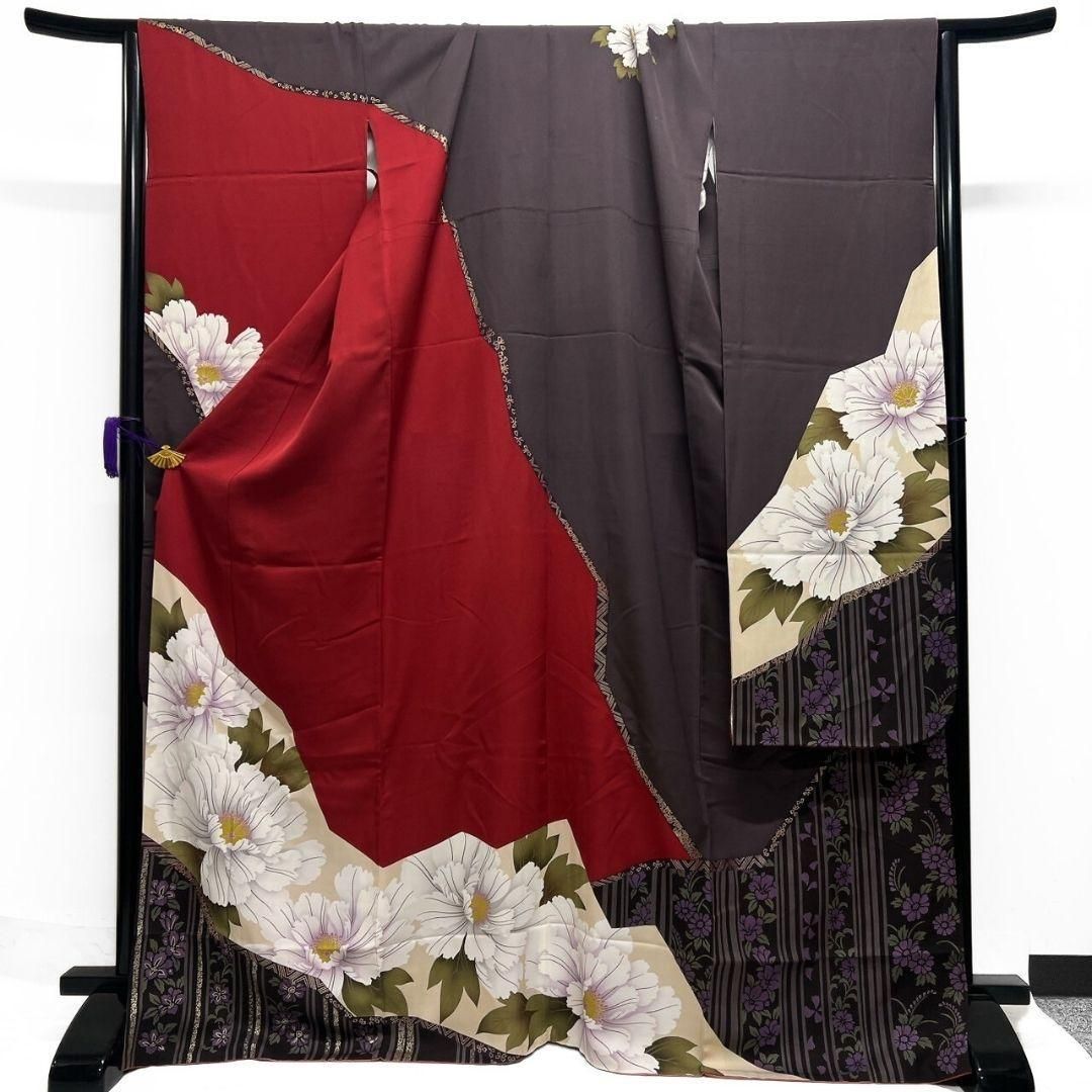 刺繍 ペイズリー 花模様 地紋 振袖 襦袢セット 着物 014a p 袷着物