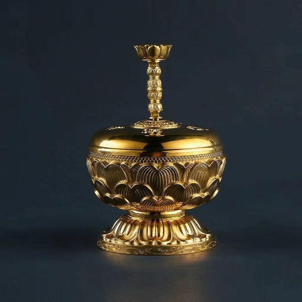 密宗法器 寺院佛具 真言宗大悲香炉 佛教工?品 佛具 黄? 高18cm