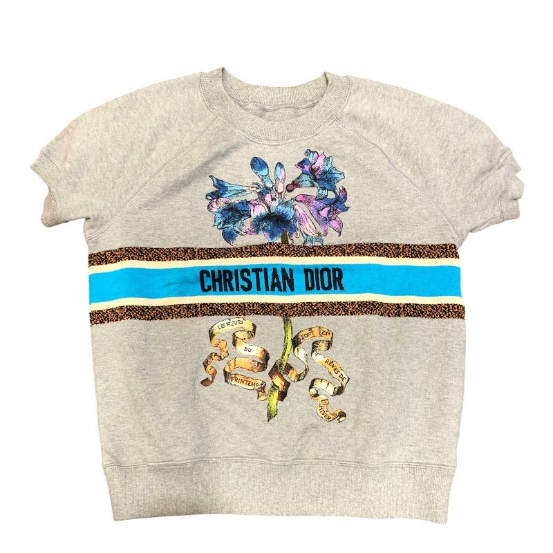 クリスチャン ディオール Christian Dior フラワーロゴ半袖スウェットシャツ 113S05A4013 グレー コットン コットン レディース 半袖Ｔシャツ