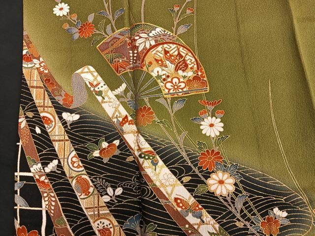 平和屋着物□豪華振袖 駒刺繍 扇面草花文 金彩 逸品 DAAI1399cm 平和屋