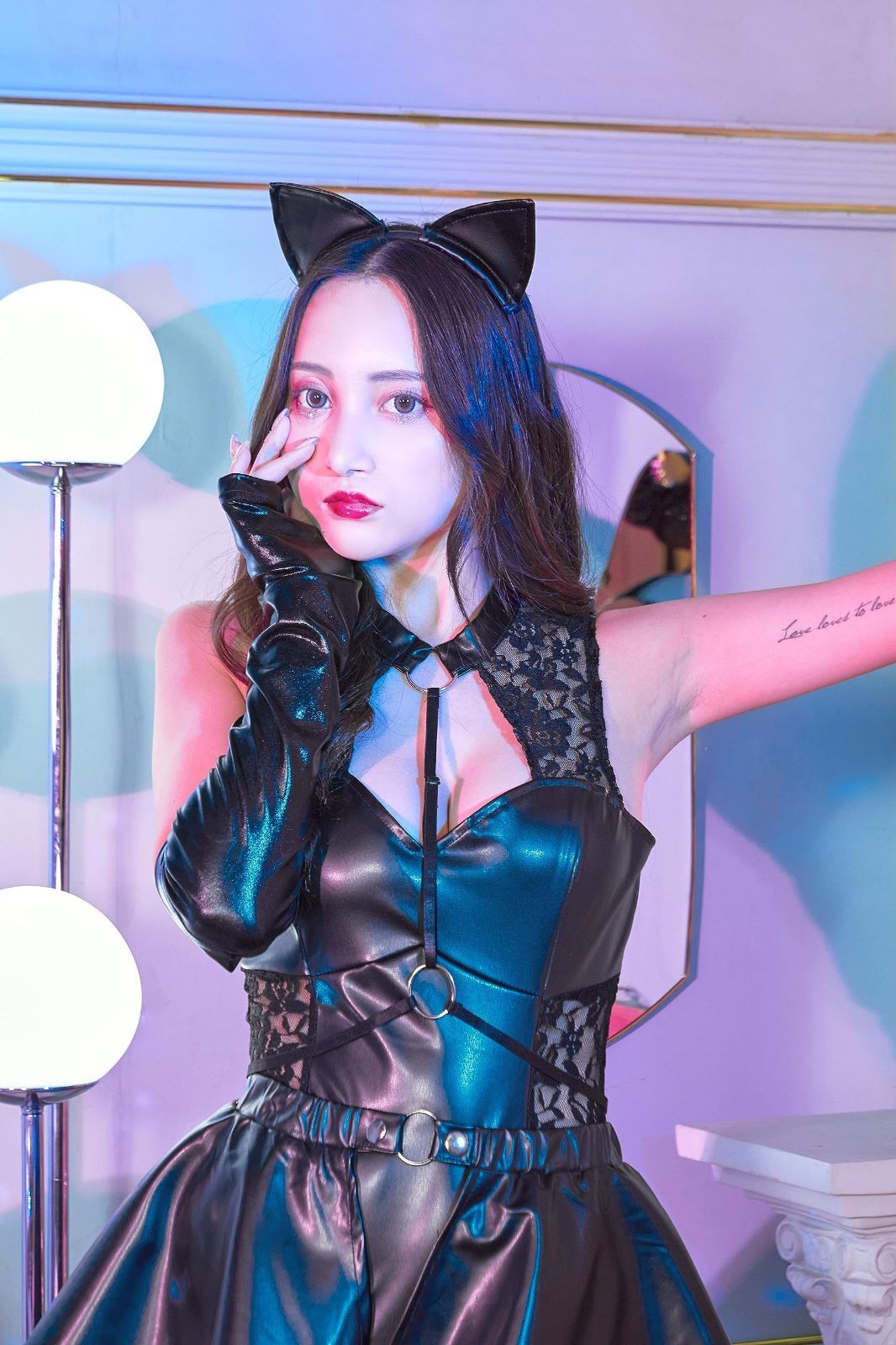 新着商品 ブラック レディース 2WAYレザーキャット コスプレ ビターブラック クリアストーン Clearstone