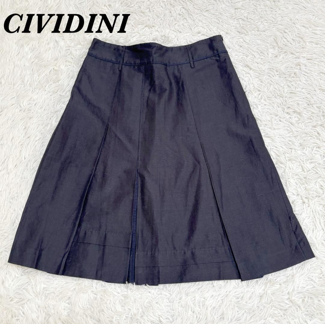 CIVIDINI ボックスプリーツ フ スカート 44 ネイビー