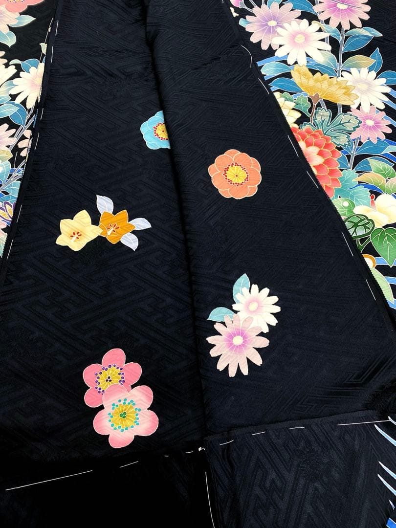 作家振袖 仮絵羽 舞台衣装 金彩 正絹 手描き 振り布付き 未仕立て品