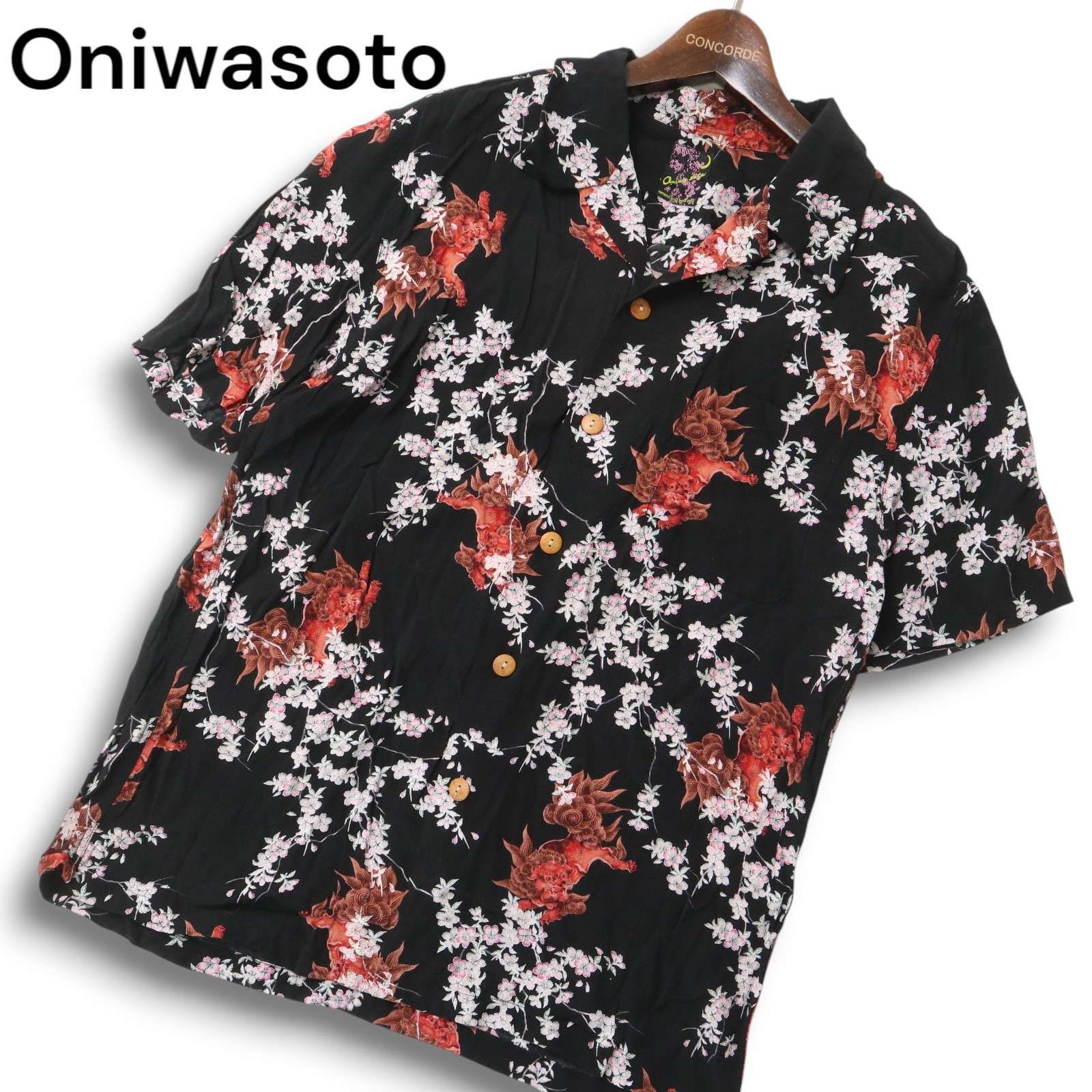 【Oniwa Soto】オニワソト アロハシャツ オープンカラー レーヨン 鶴 Oniwa Soto】オニワソト アロハシャツ オープンカラー レーヨン