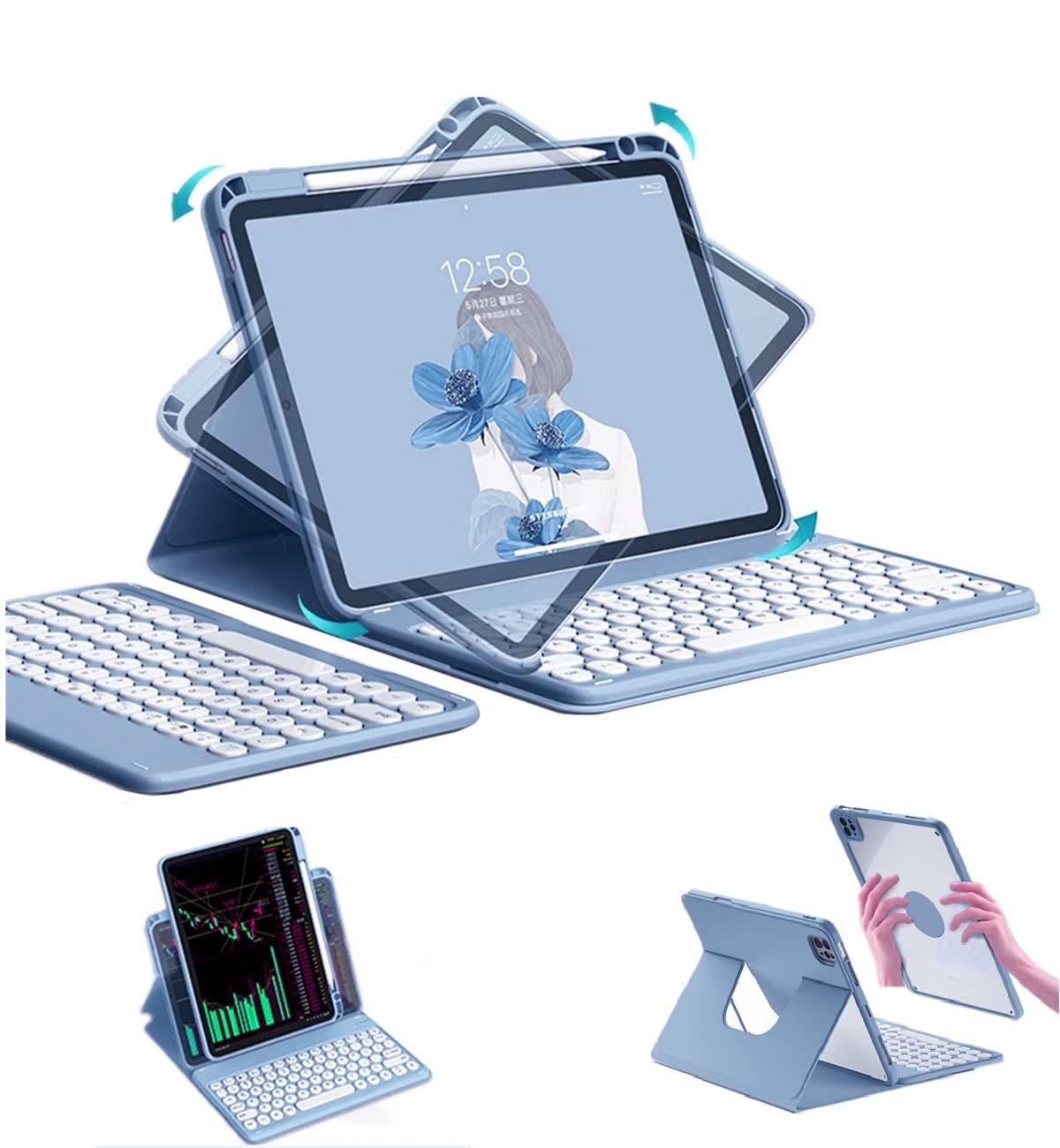人気，正規品 新品 Moogukadan 縦置き iPad 9 iPad 8 iPad 7 キーボードケース iPad 第 9 8 7世代 キーボードケース マグネット 取り外し可能 3 in 1 分離式 Bluetoothキーボード 丸型キー 360度回転 透明背面カバー その他