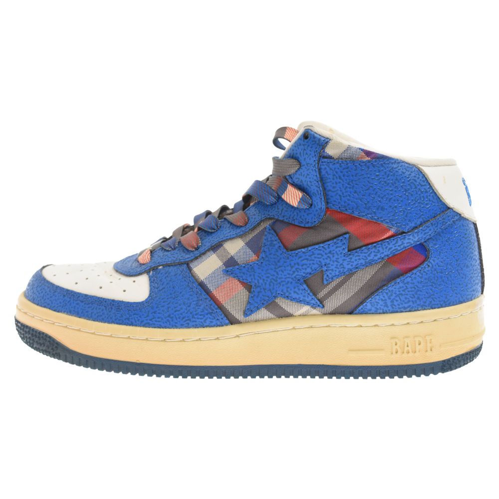 A BATHING APE (アベイシングエイプ) BAPE STA ベイプスター ハイカットスニーカー チェック柄 ブルー US9/27cm