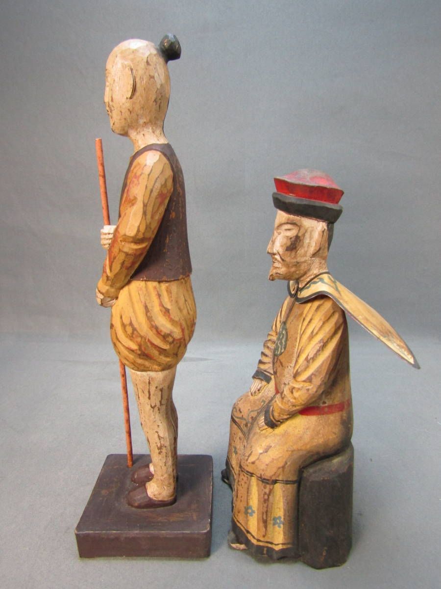 木彫り 人形　2体　28cm/21cm アジア工芸　置物-4
