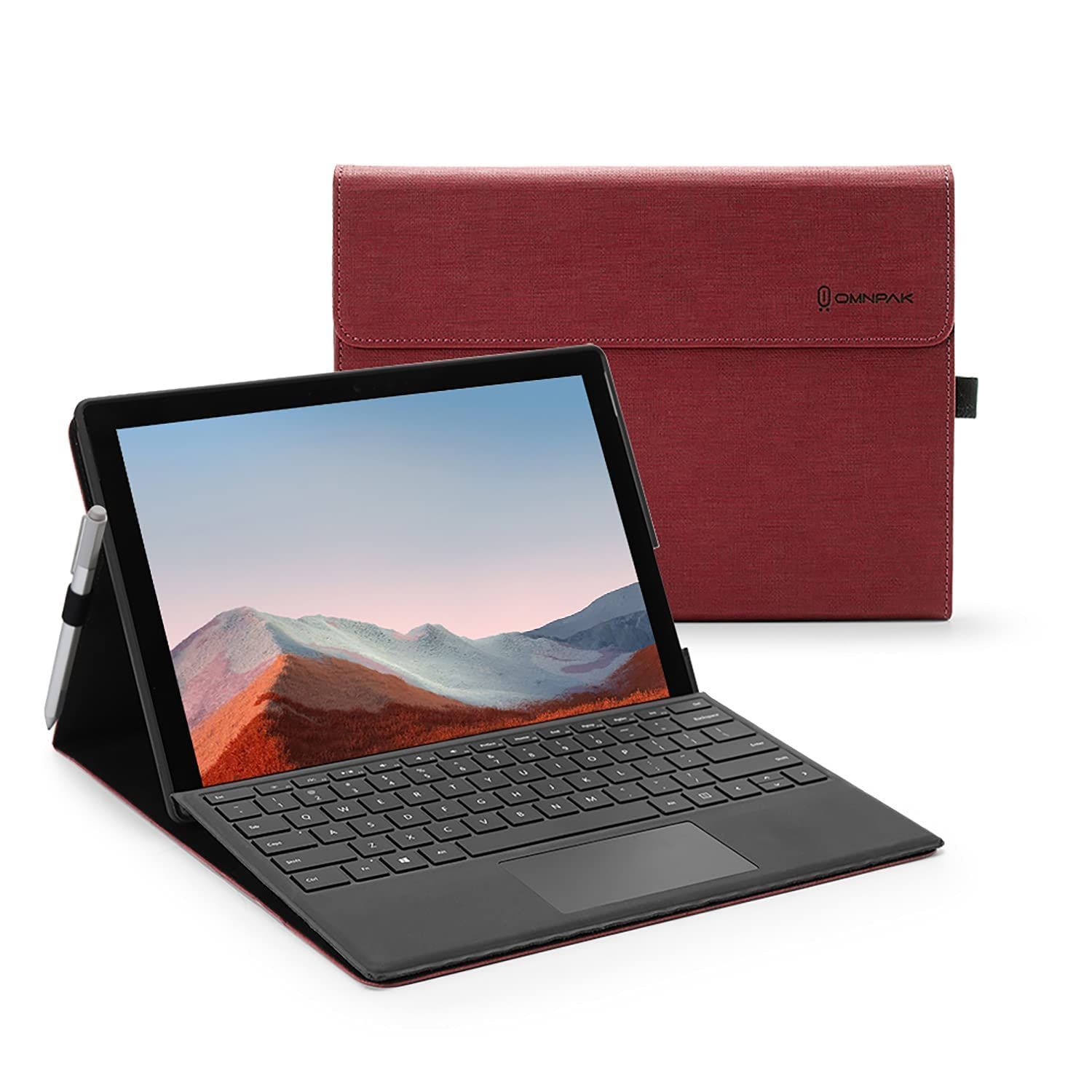 ローズレッド Omnpak Microsoft Surface Pro 7+/ Pro 7 / Surface Pro 6 / Surface Pro 5 2017 / Surface Pro 4 に対応ケース 表面内蔵保護カバー 多視角 スタンド 軽量 薄型