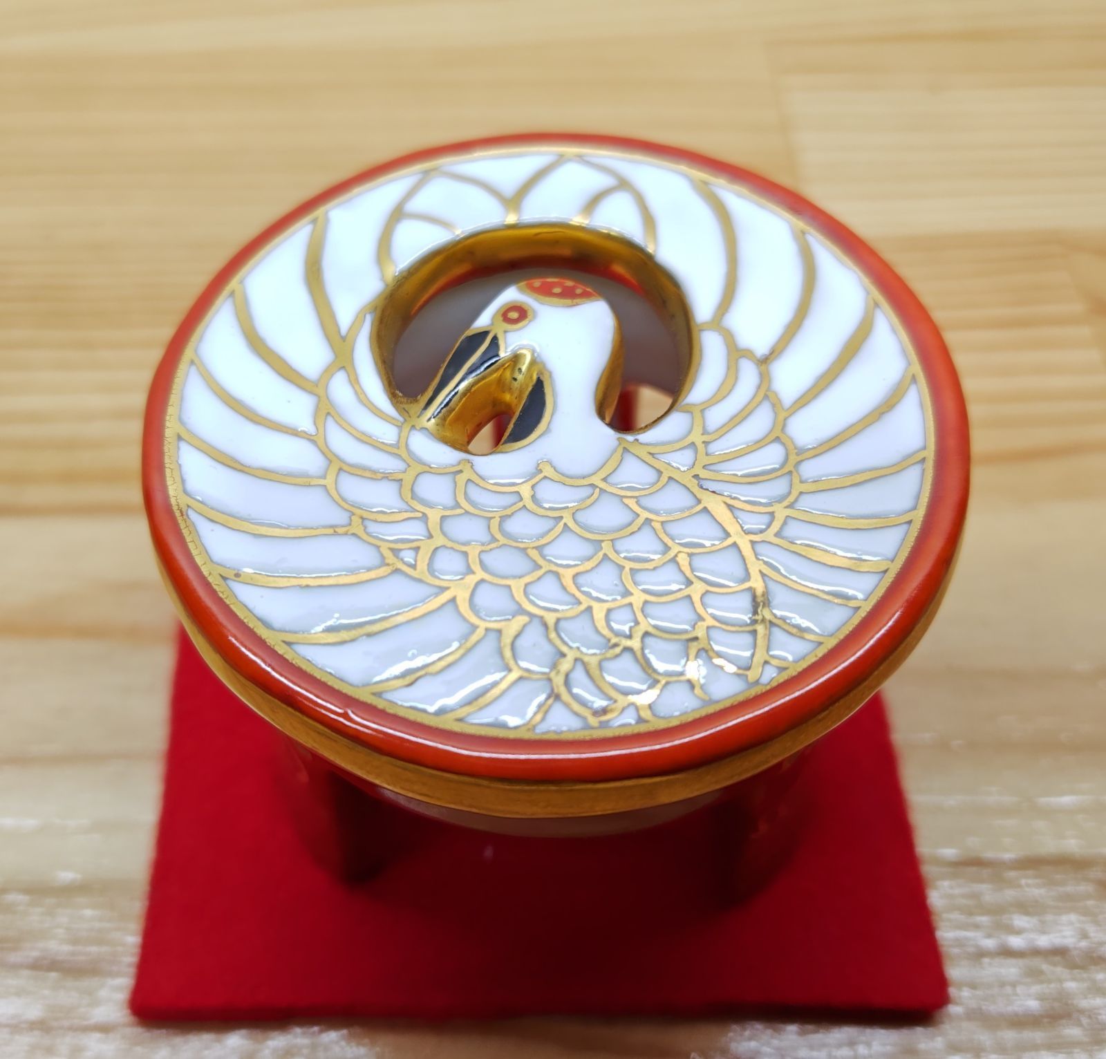 逢絢亭 茶道具 蓋置 京焼 色絵 日の出鶴蓋置 平安昭阿弥 共箱入り