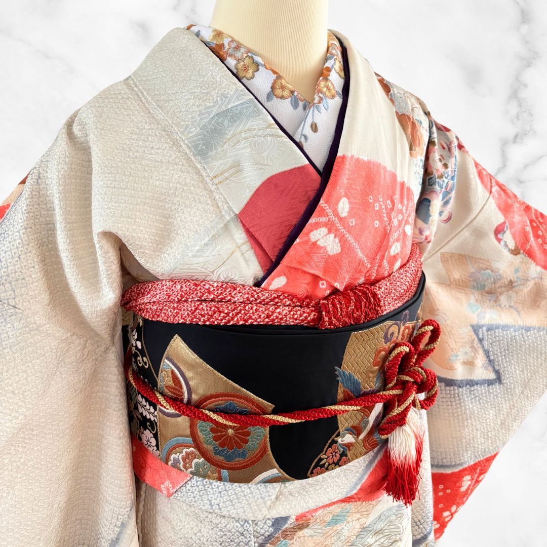 絞り 振袖 フルセット 身丈161 furisode 刺繍衿 レトロ