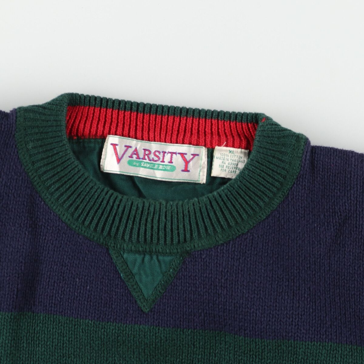 古着 VARSITY by SAVILE ROW ボーダー柄 コットンニットセーター