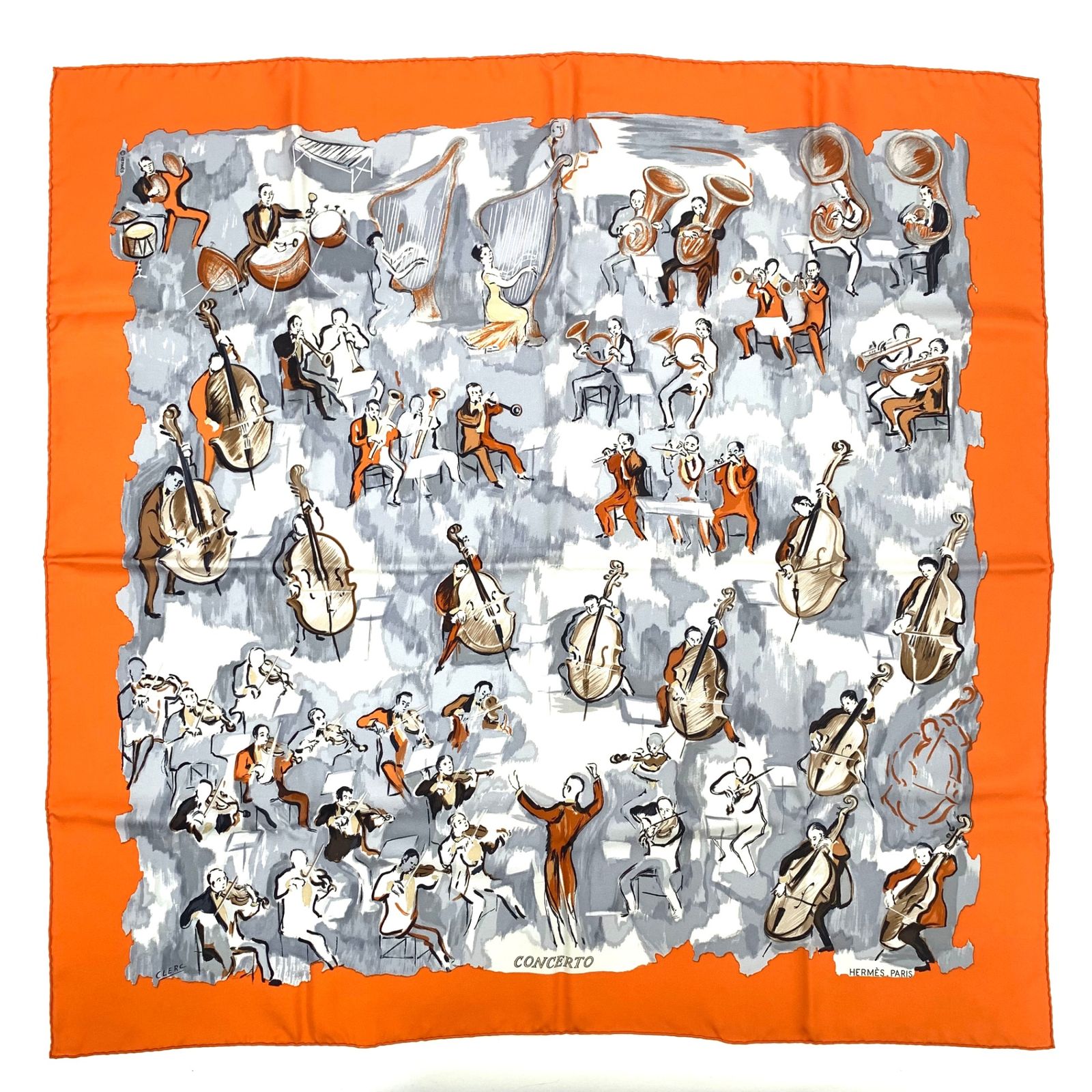 【HERMES CONCERTO】 エルメス コンチェルト スカーフ　美品 極美品 HERMES エルメス カレ90 CONCERTO コンチェルト オレンジ