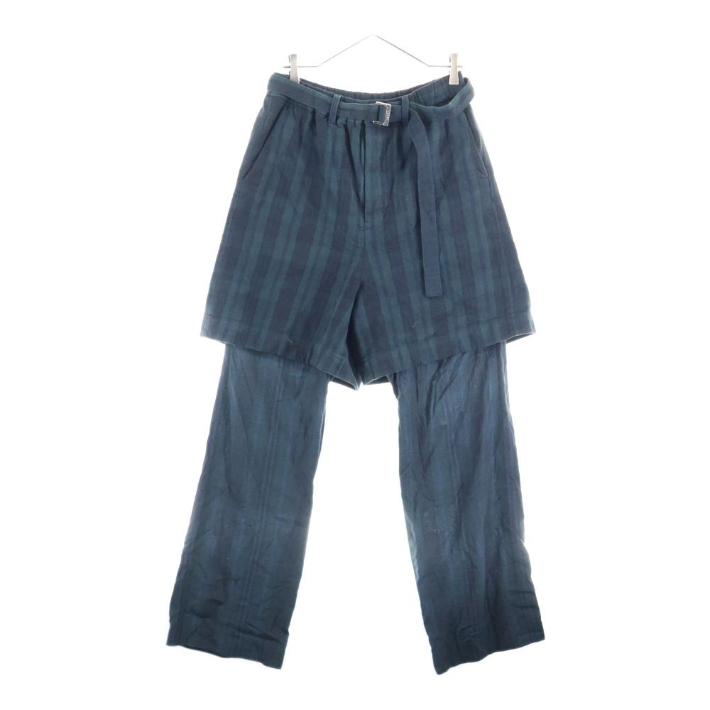Sacai サカイ 24AW Plaid Pants ベルテッドレイヤードチェックパンツ 24-03445M ネイビー