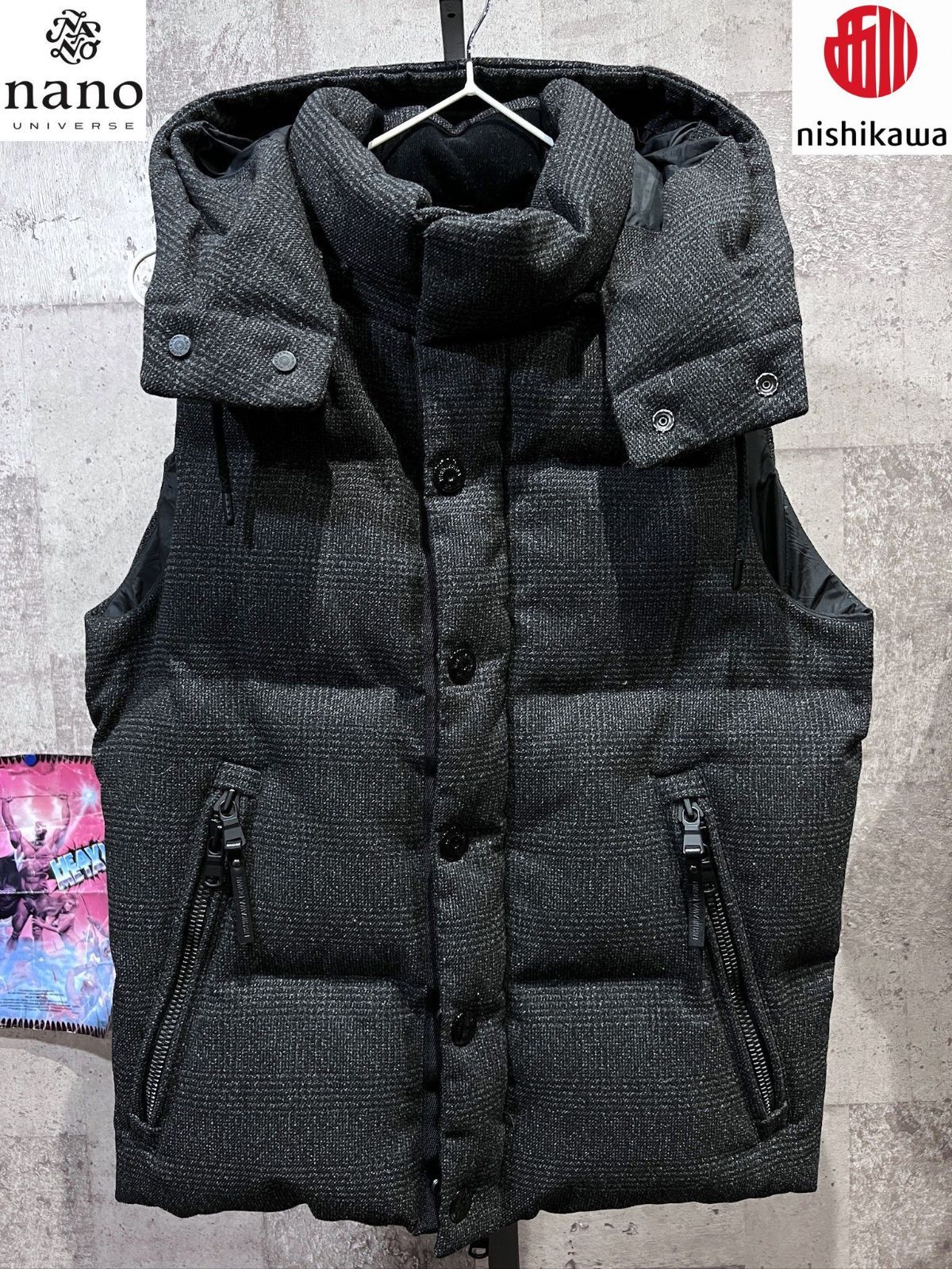 極美品 ナノユニバース X 西川ダウン グレンチェック G4ウール