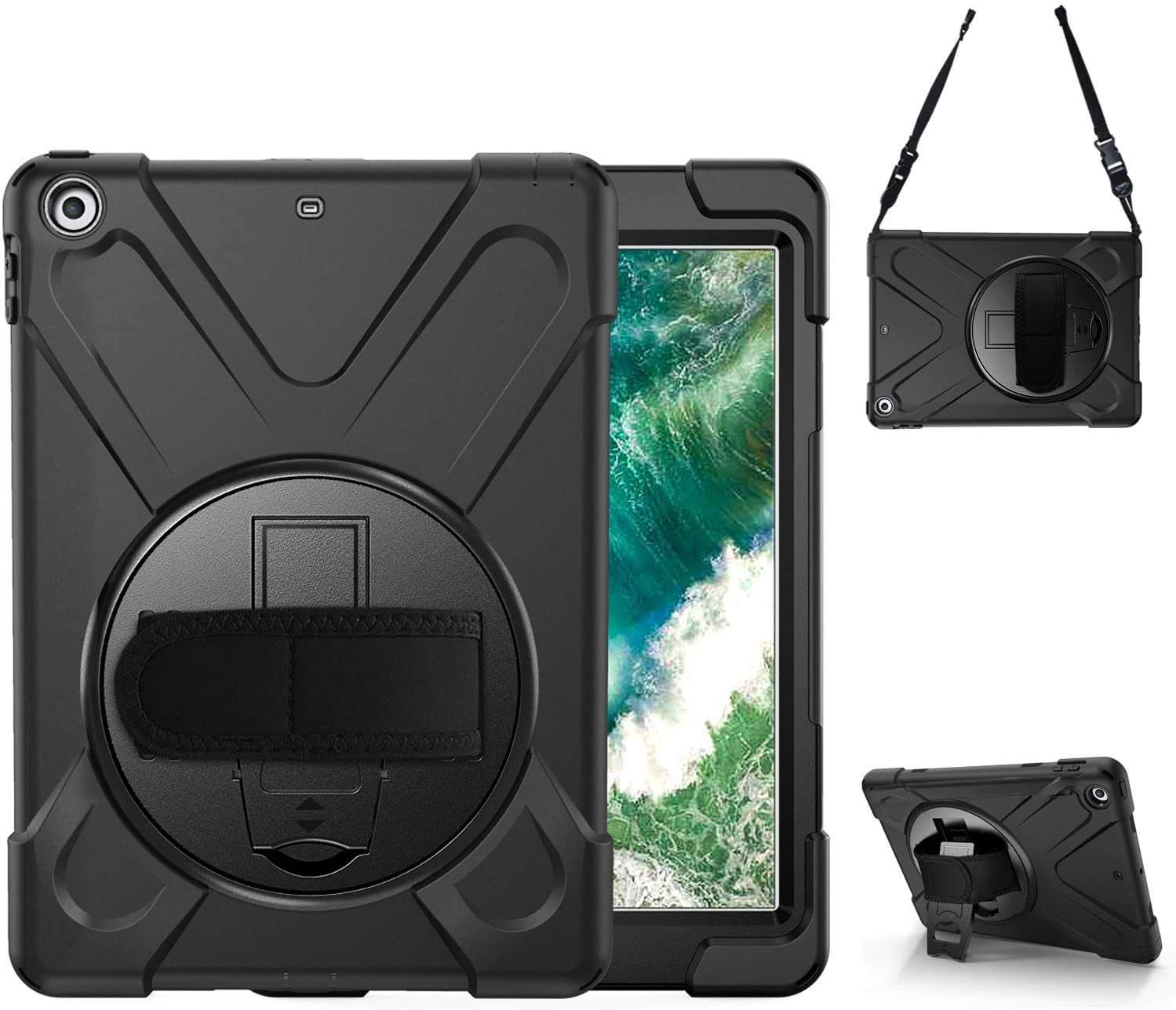 9 7 アイパッド インチ 新しい 全面保護 落下防止 耐久 カバー 片手 頑丈 丈夫 防塵 モデル番号A 1822 耐衝撃 縦置き おしゃれ ハード 子供 A 1823 キッズ スタンド ストラップ ハンドホルダー 1893 回転 360