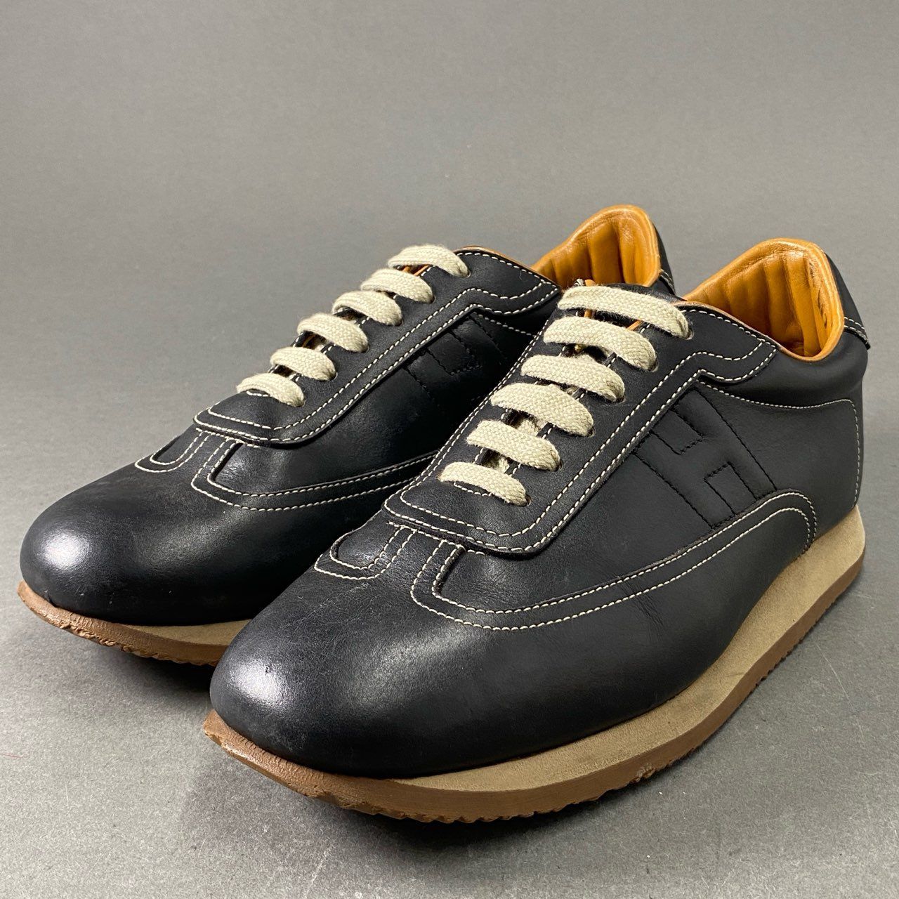 2f13 HERMES エルメス クイック レザースニーカー 40 1/2 ブラック 