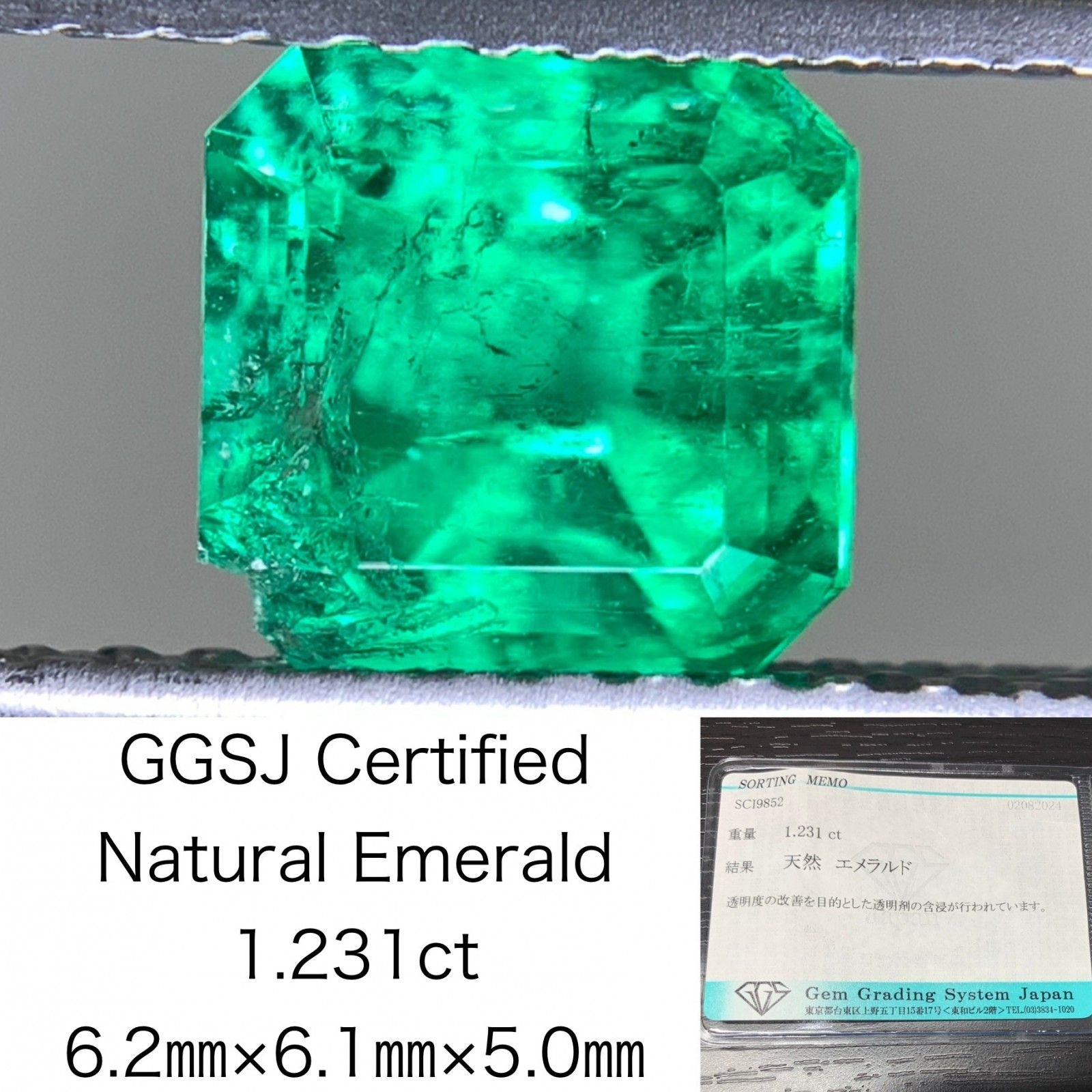 エメラルド 1.231ct 宝石ソーティング付き  6.2×6.1×5.0   ルース（ 裸石 ） 2380Y