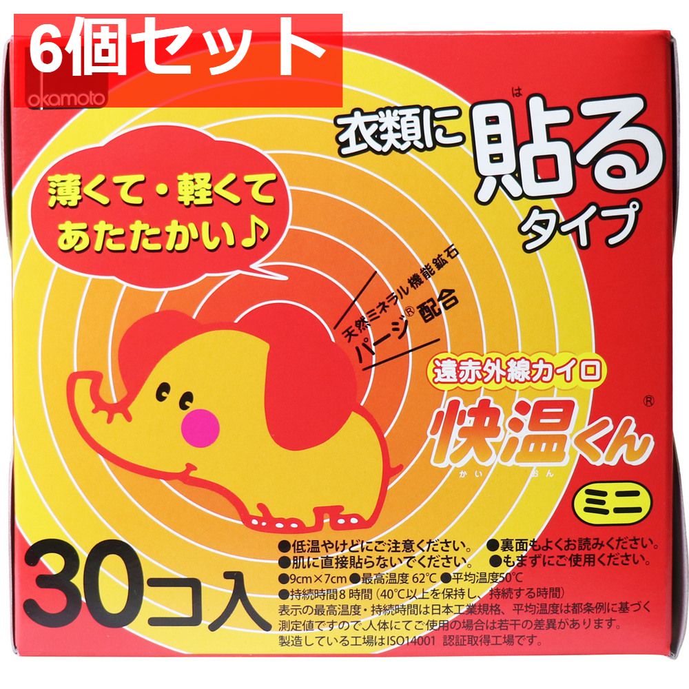 6個セット 衣類に貼るタイプ 遠赤外線カイロ 快温くん ミニ 30個入