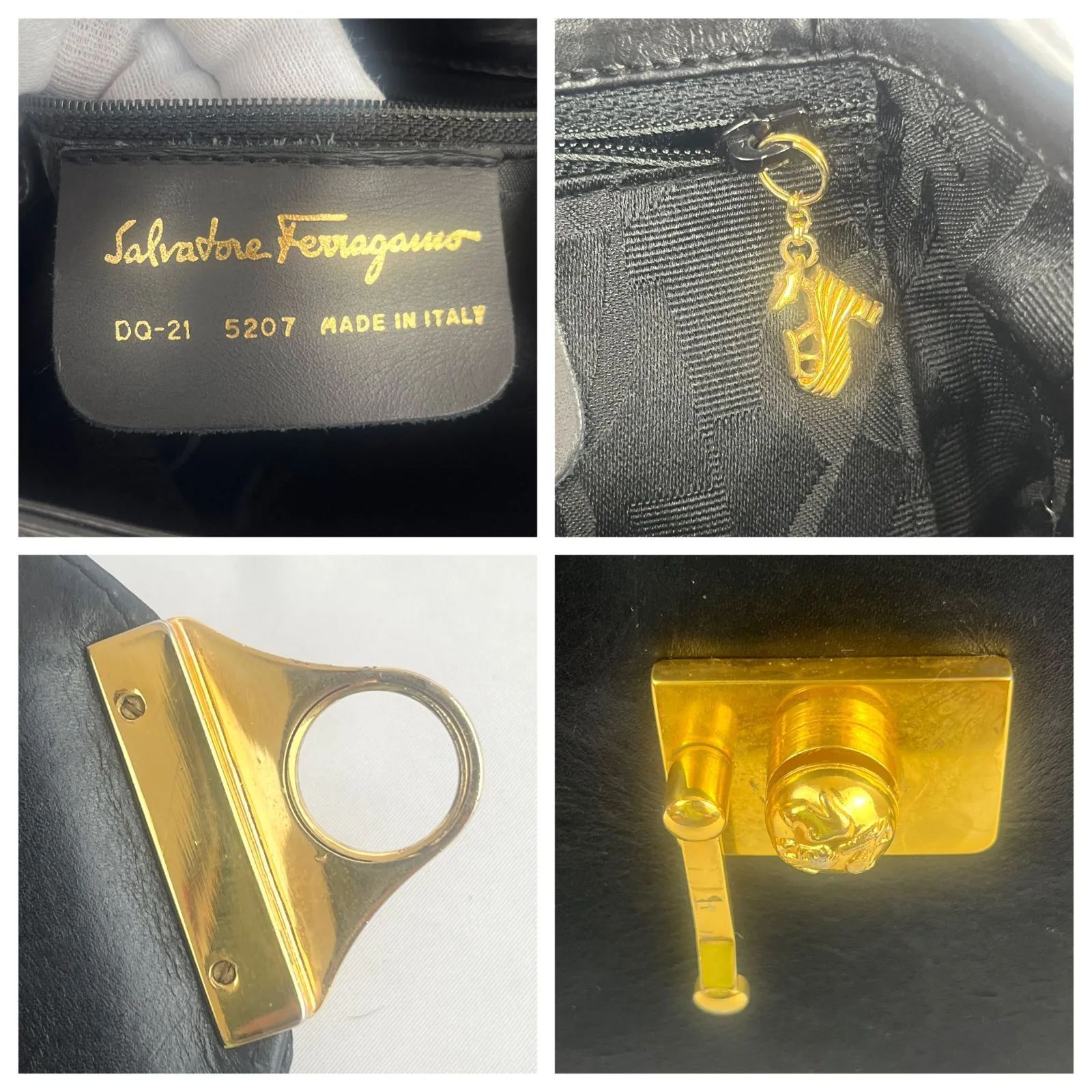 美品⭐️フェラガモ　レザー ブラック バックパック ゴールド金具 美品】Salvatore Ferragamo フェラガモ ミニリュック レザー