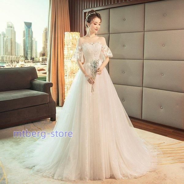 ウエディングドレス aライン 花嫁 結婚式 パーティードレス 白 安い 袖  