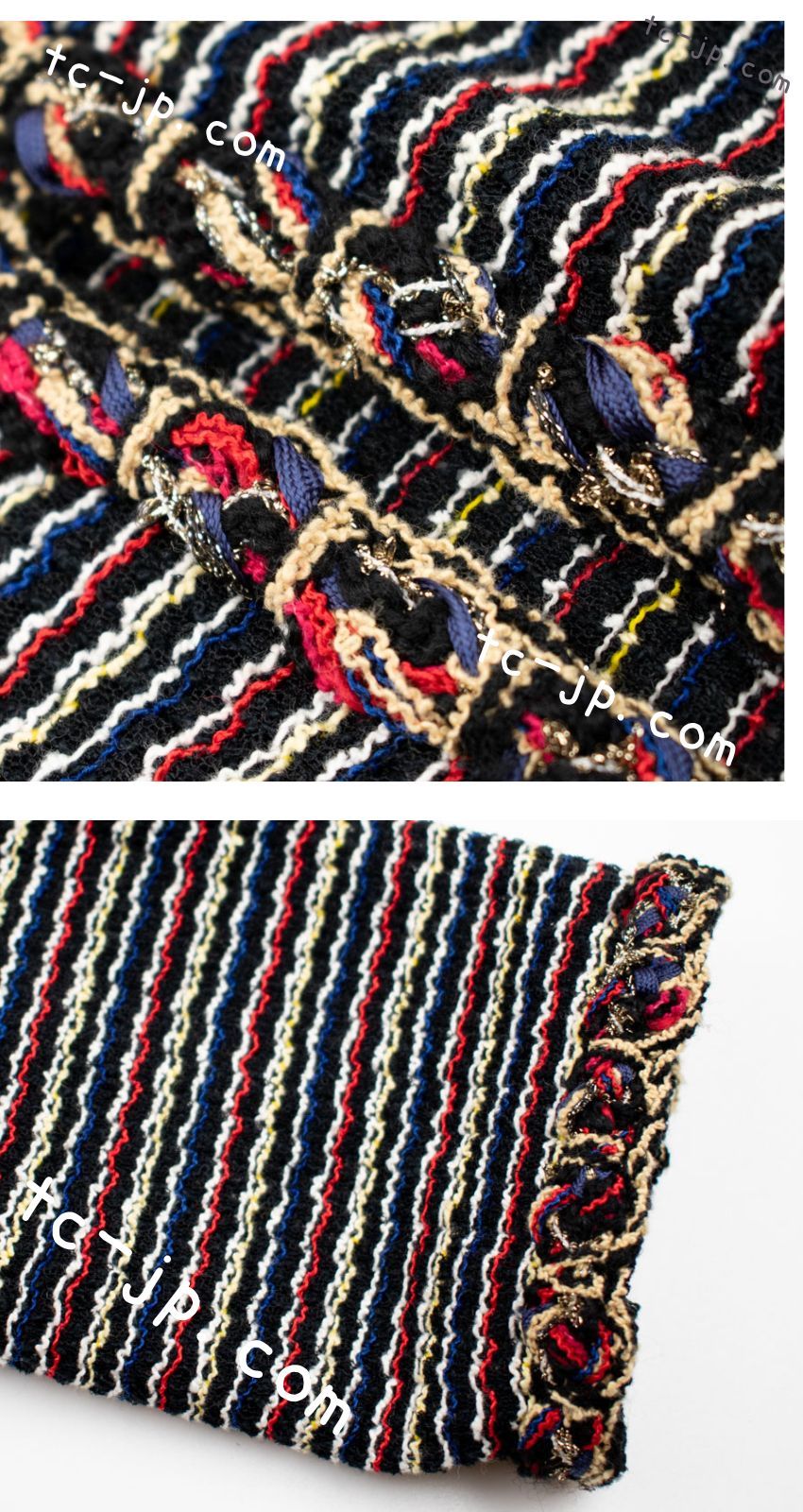 CHANEL - シャネル ジャケット CHANEL 大人気 マルチカラー ストライプ ボーダー ショート クロップド ツイード ぐ〜んと脚長効果！ 超美品 34 CHANEL - シャネル ジャケット CHANEL 大人気 マルチカラー