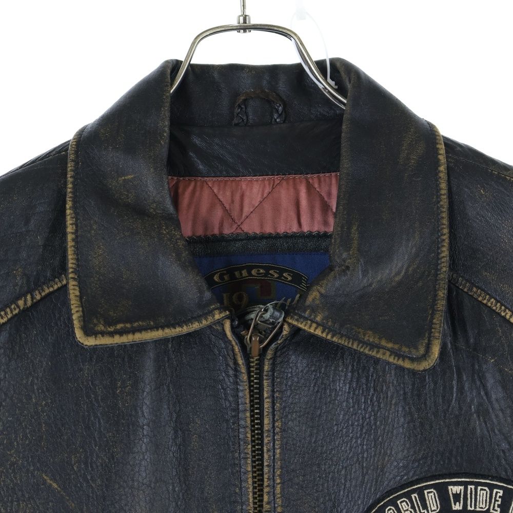 GUESS ゲス 90S VINTAGE LEATHER JACKET ヴィンテージ ワッペン刺繍