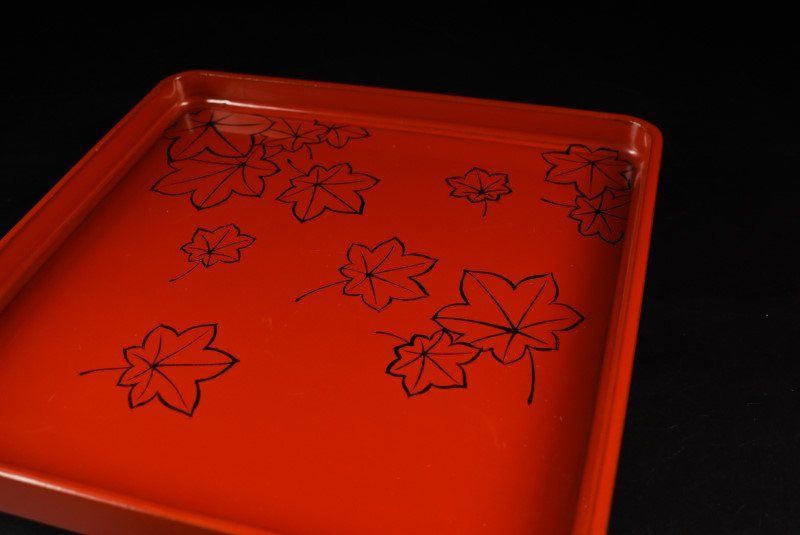 蔵A3077b 木製本朱塗 蒔絵紅葉文 会席膳 吸物膳 四方盆 足付 十客 木箱 WWW_IBETON_RU