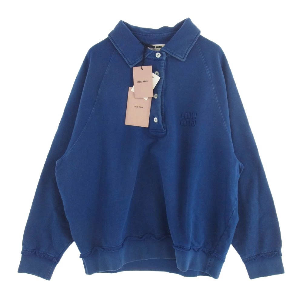 MIUMIU ミュウミュウ MJL914 S231 15AT ガーメントダイ コットンフリース スウェット シャツ ブルー系 M