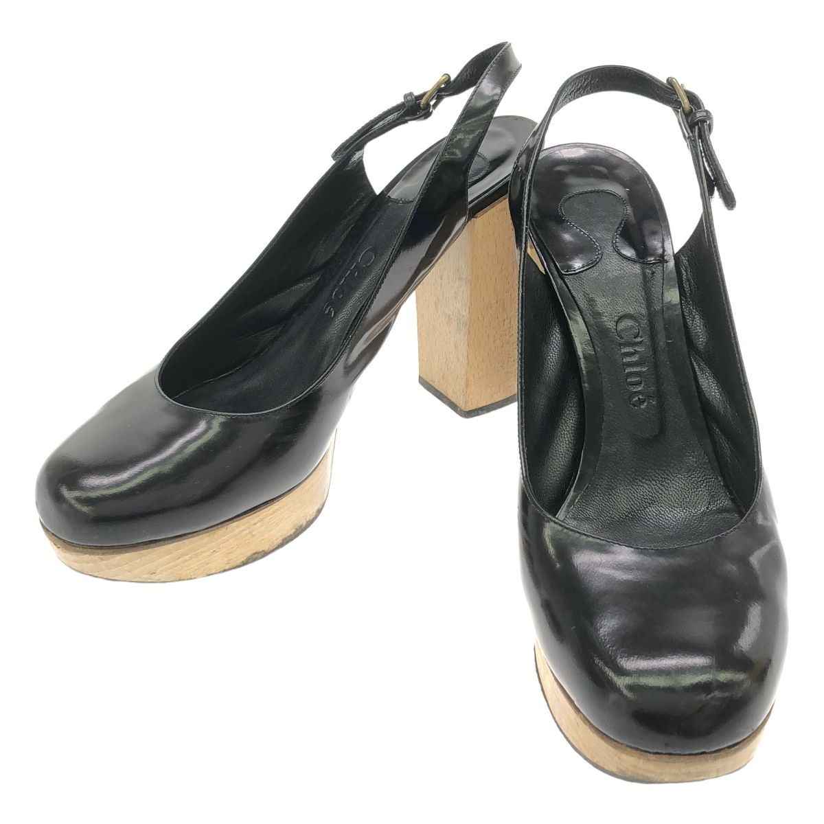 美品】 Chloe / クロエ | レザー リボン ウッドヒール パンプス | 37