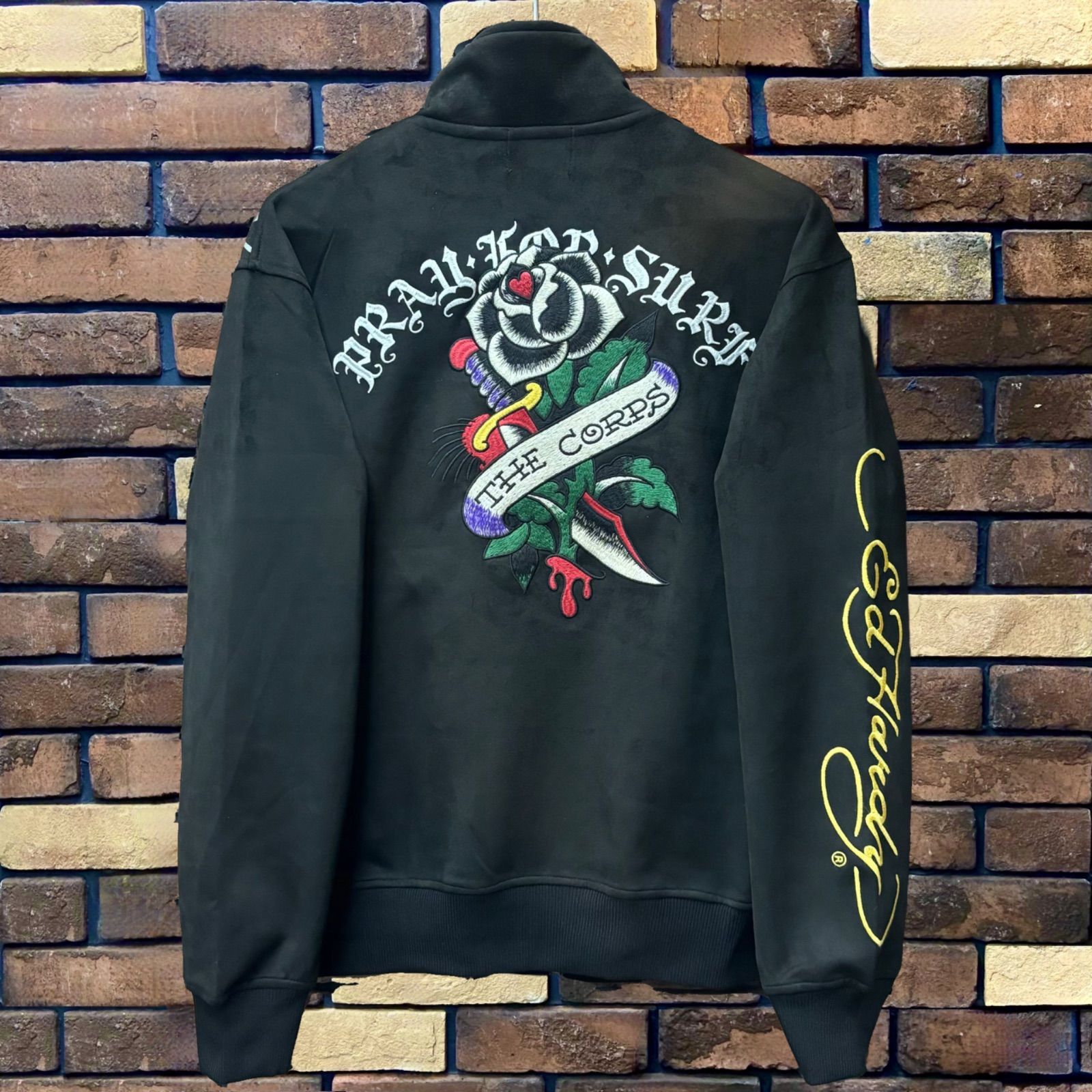 エドハーディー刺繍プリント起毛プレーティングジップアップEd Hardy