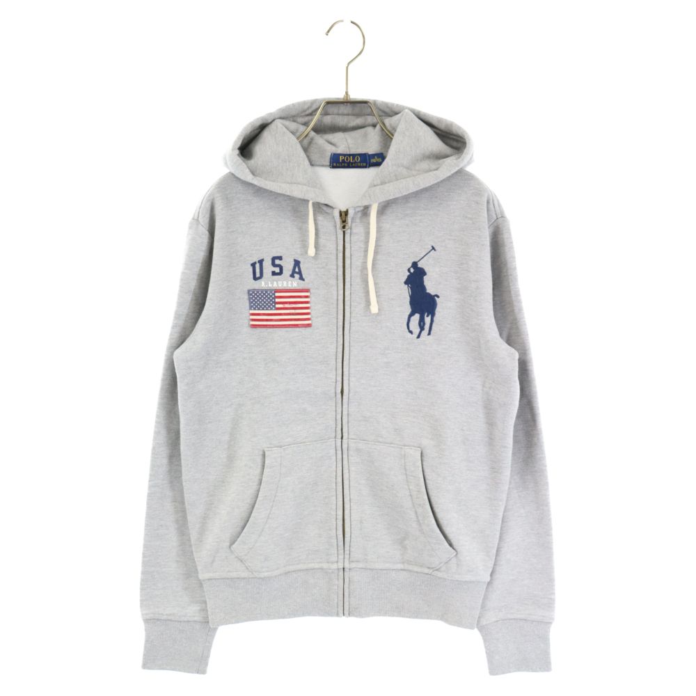 POLO RALPH LAUREN (ポロラルフローレン) アメリカフラッグ ジップアップパーカー フーディ グレー