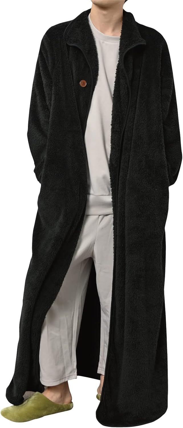 [アウニイ] 着る毛布 メンズ パジャマ 冬 ルームウェア 部屋着 ブランケット ひざ掛け もこもこ シープボア もこもこパジャマ バスローブ ユニセックス 8198 (ブラック)