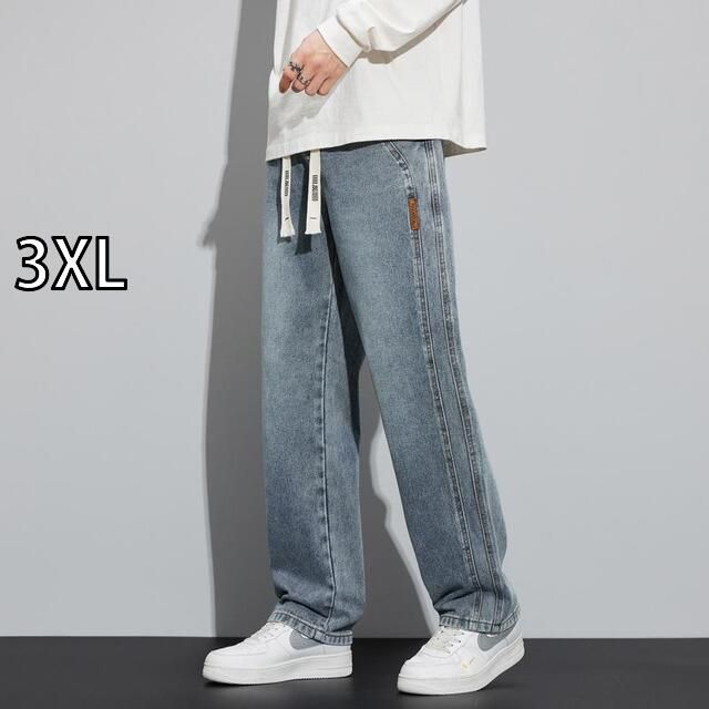 3XL 春 コーデ メンズ 服 シンプル ファッション オシャレ 大人 かっこいい 大きいサイズ ストリート 紳士服 ジーンズ ストレート タイト ウエスト ワイド レッグ カジュアル ロング パンツ