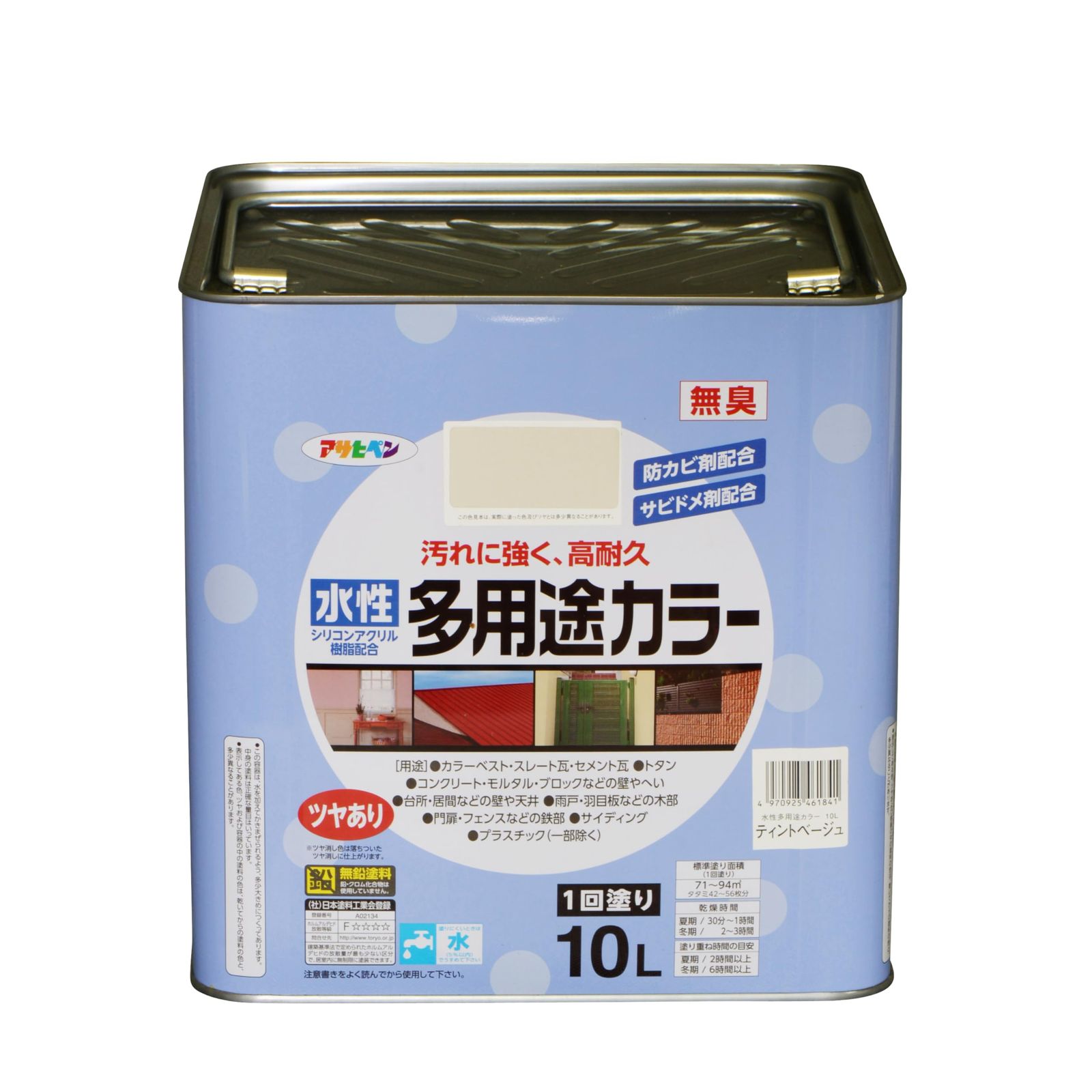 アサヒペン 塗料 ペンキ 水性多用途カラー 10L ティントベージュ 水性 多用途 ツヤあり 1回塗り 高耐久 汚れに強い 無臭 防カビ サビドメ剤配合 シックハウス対策品 日本製
