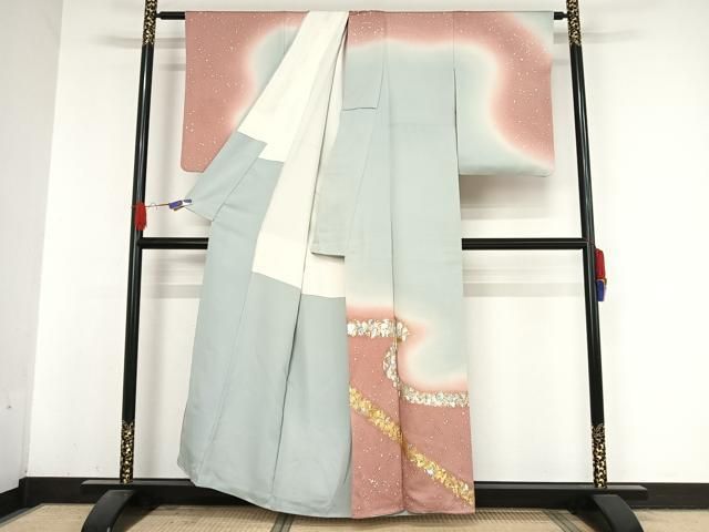 平和屋着物●金彩友禅作家　金彩の魔術師　堀省平　金煌織　訪問着　飾花文　金銀彩　金通し地　ロング丈　正絹　逸品　AABD6685ck 平和屋着物○金彩友禅作家 金彩の魔術師 堀省平 金煌