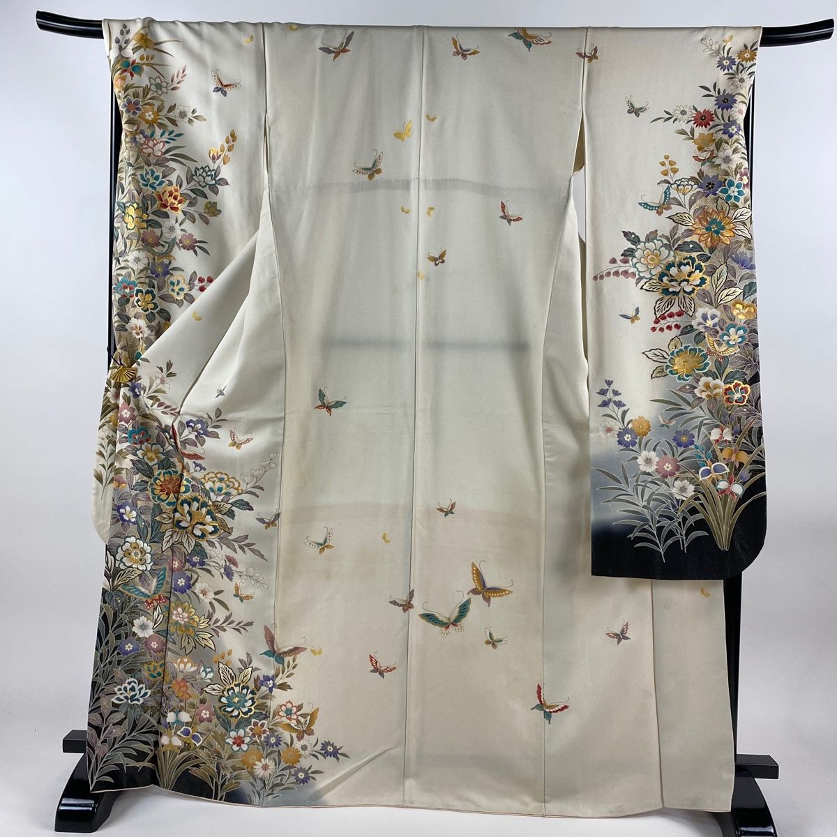 付下げ 身丈162.5cm 裄丈67.5cm L 袷 紬地 花鳥 葡萄 絞り 