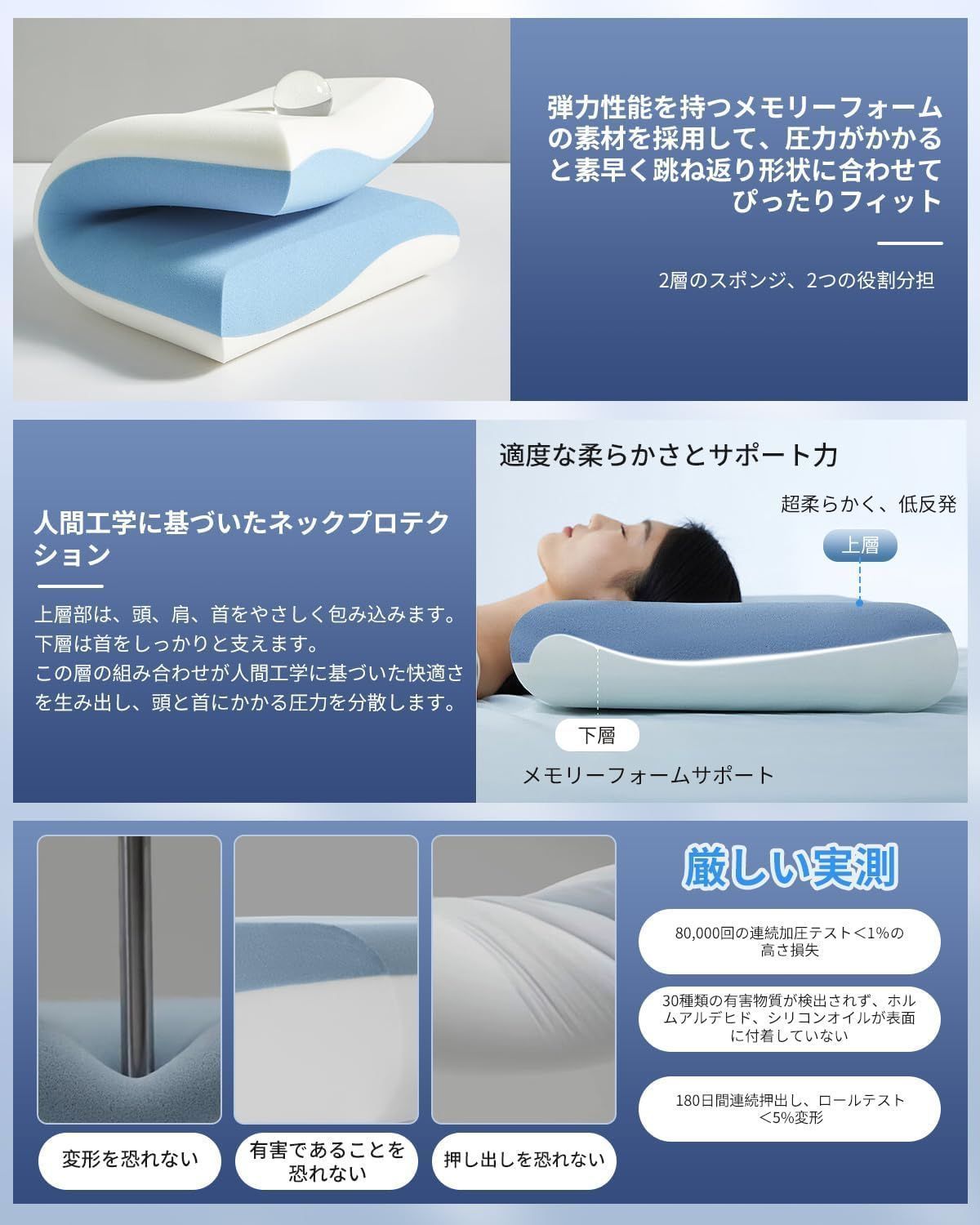 面積の広い枕 ゼロ圧力