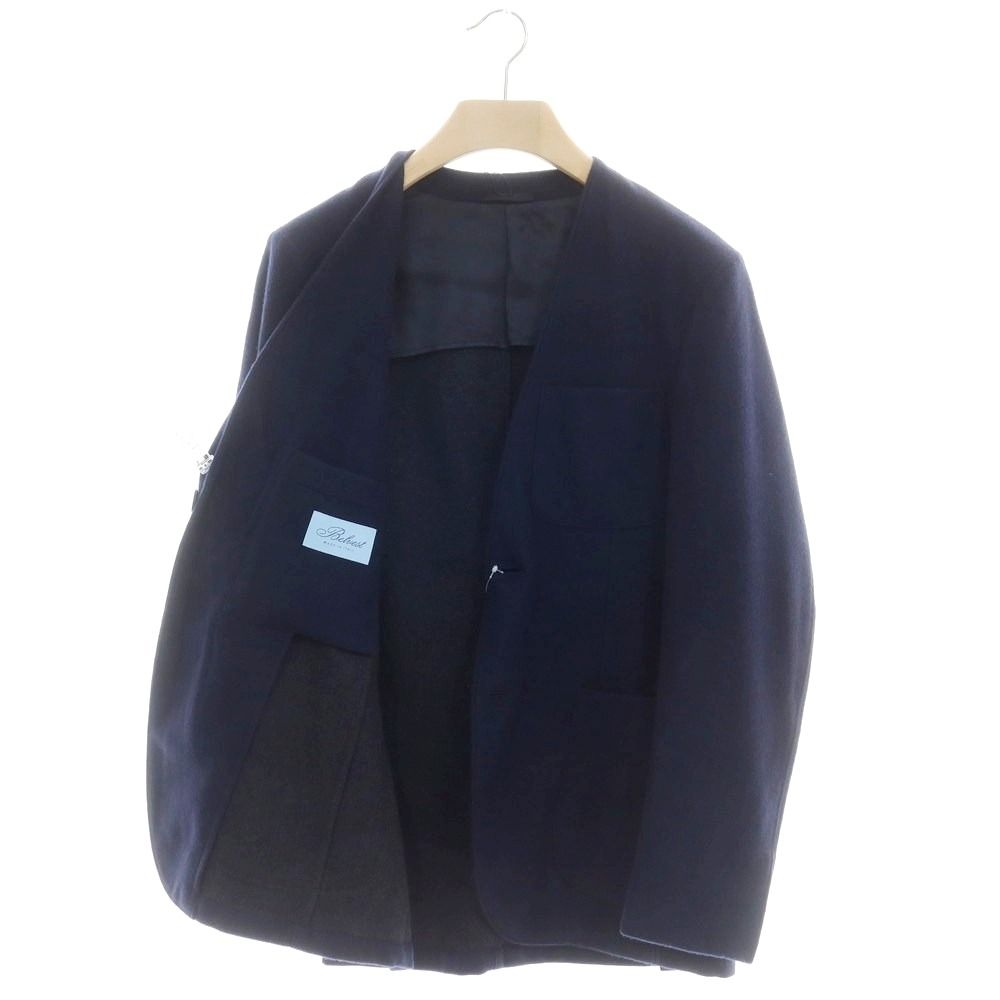 <美品>BELVEST ネイビー ウール リネン ジャケット サイズ48 新品】ベルベスト Belvest SUPER180'sウール ノーカラー