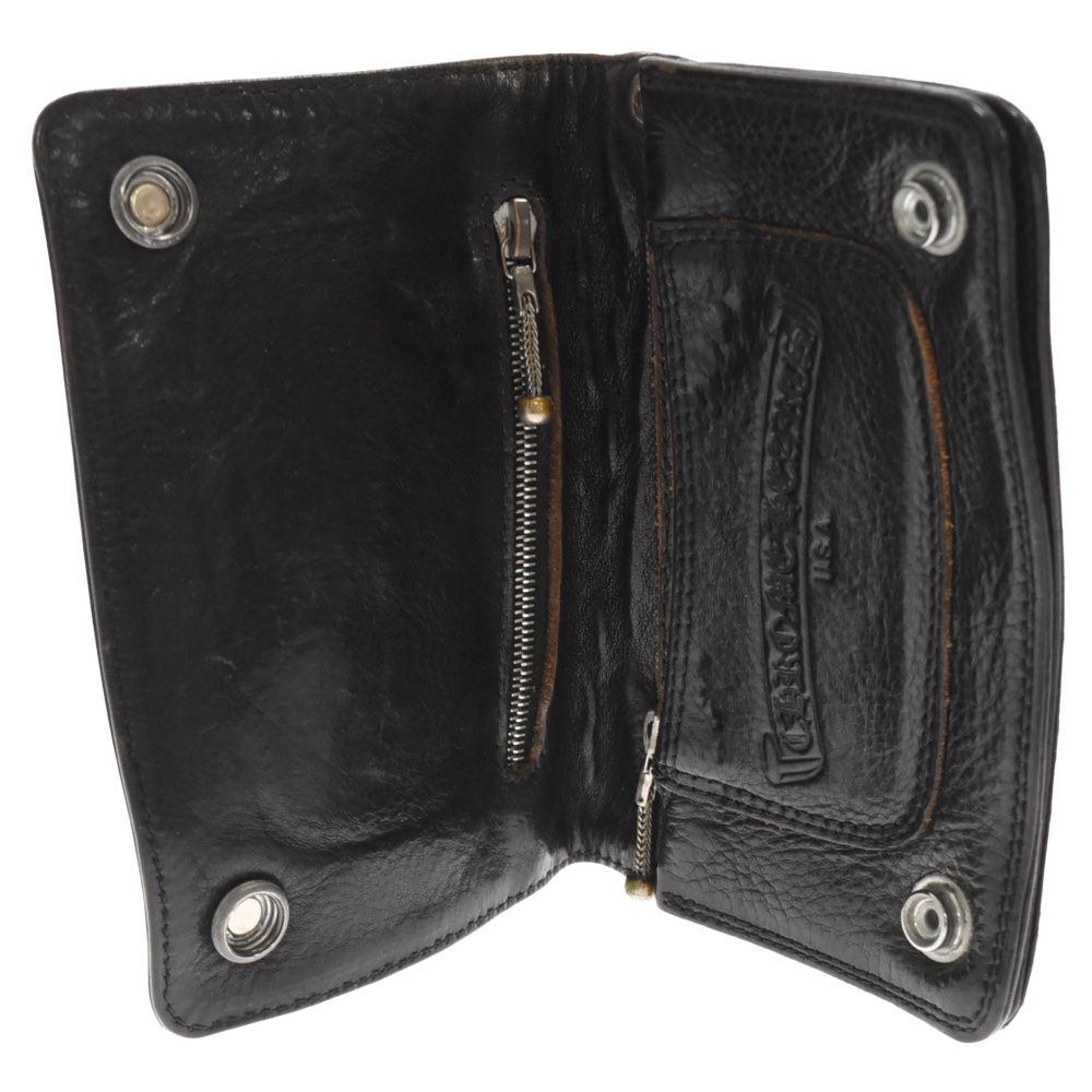 クロムハーツ 2ZIPウォレット フローラルボタン ストラップ付 ヘビーレザー CHROME HEARTS (クロムハーツ) 2ZIP/2ジップ フローラルボタンレザー