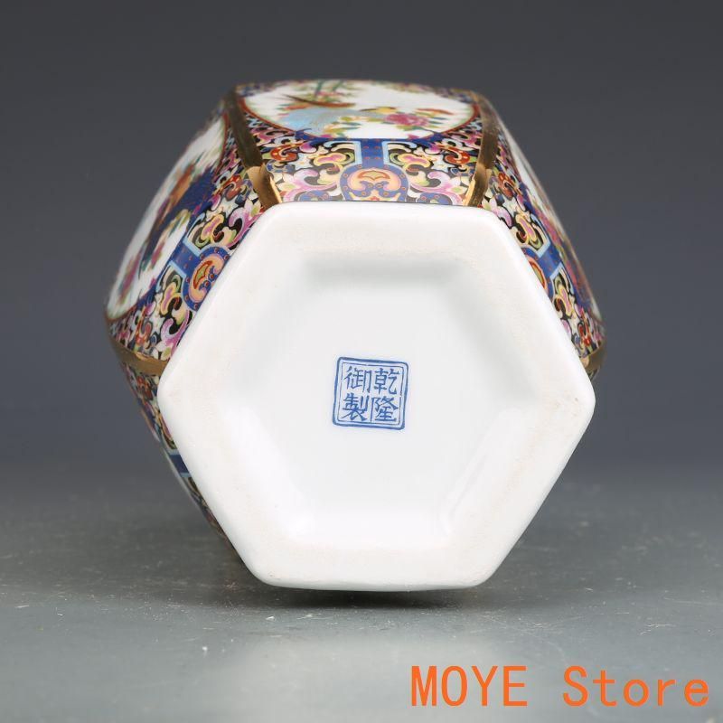 乾隆琺瑯彩紅地祝寿六方瓶 陶磁器 現代工芸品 美術品 装飾品 置物 乾隆琺瑯彩六方瓶 景徳鎮 陶磁器 装飾品 現代工芸品 美術品 置物