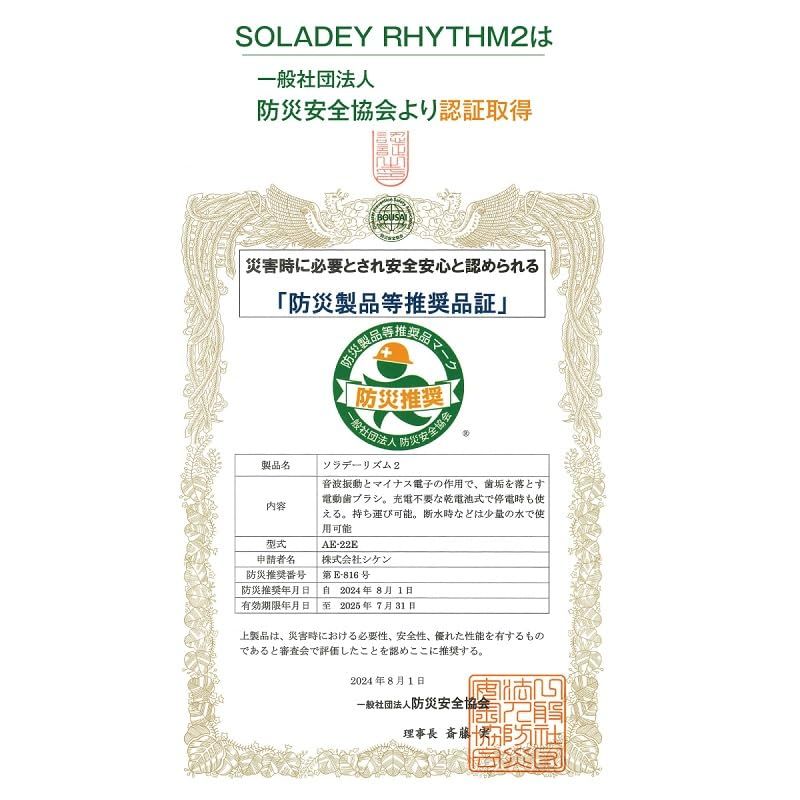 ソラデーリズム SOLADEY RHYTHM 2 ベビーピンク 電動歯ブラシ 替ブラシ 3列ハニカムP ふつう ケース付 音波振動 TiO 2半導体 ソーラーパネル内蔵 シケン 防災