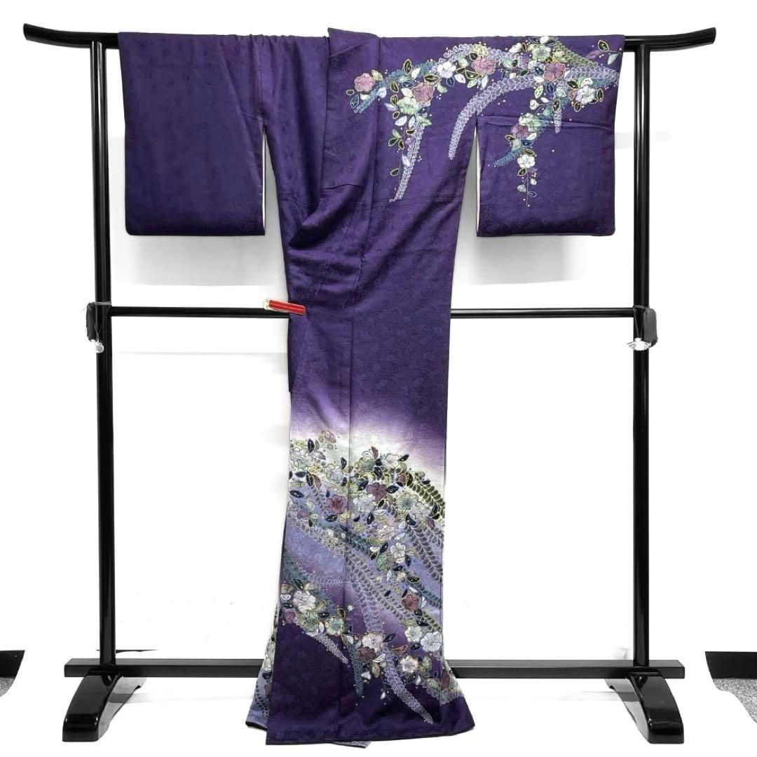 作家もの 訪問着 辻ヶ花 ぼかし染め 絞り 藤 辻ヶ花地紋 着物