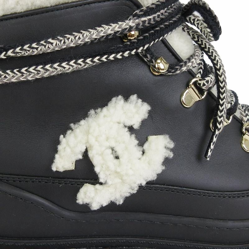 シャネル CHANEL スノーブーツ ボア ハイカット レザー シアリング 