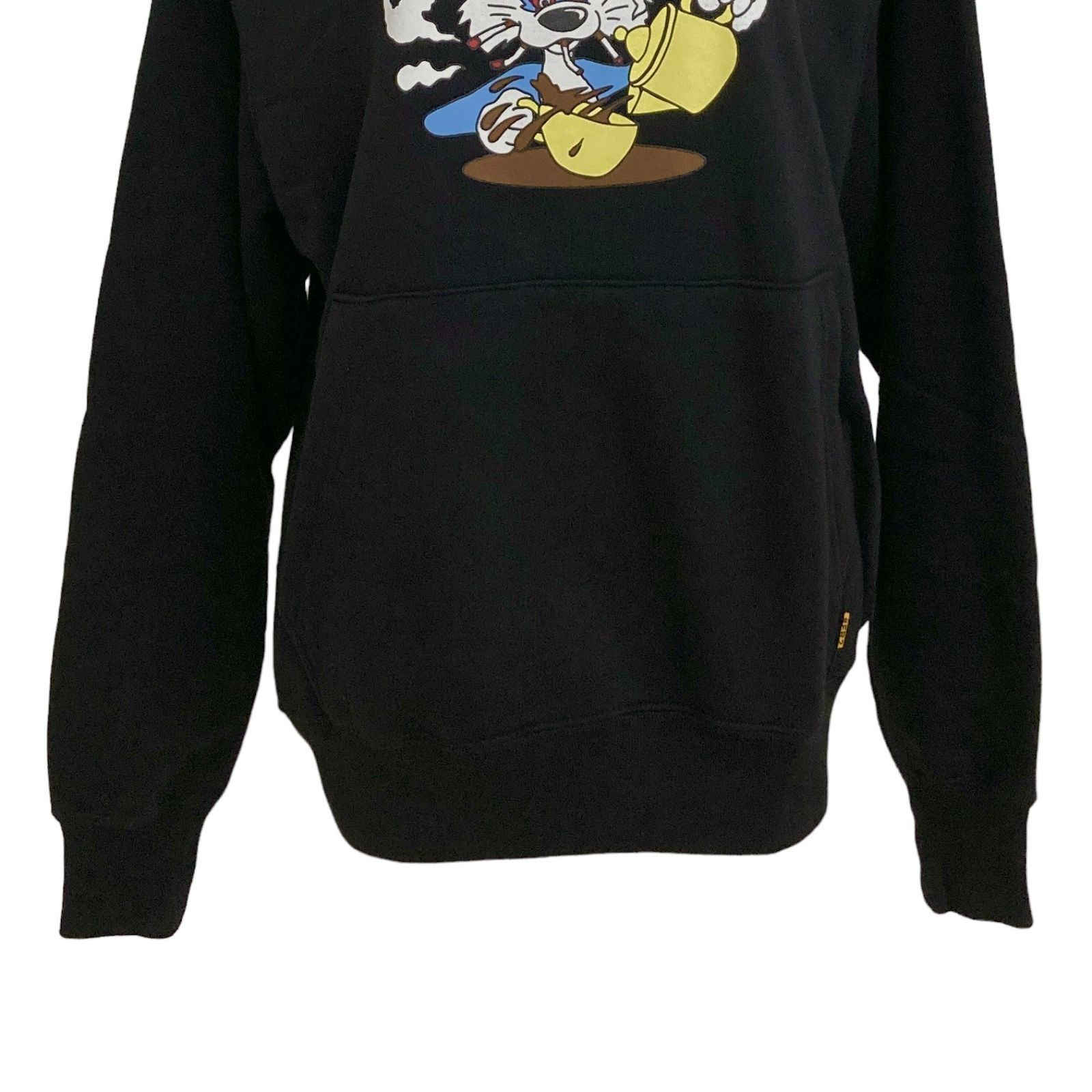 FR2 パーカー 長袖 キャラプリント マフポケット ユニセックス ブラック
