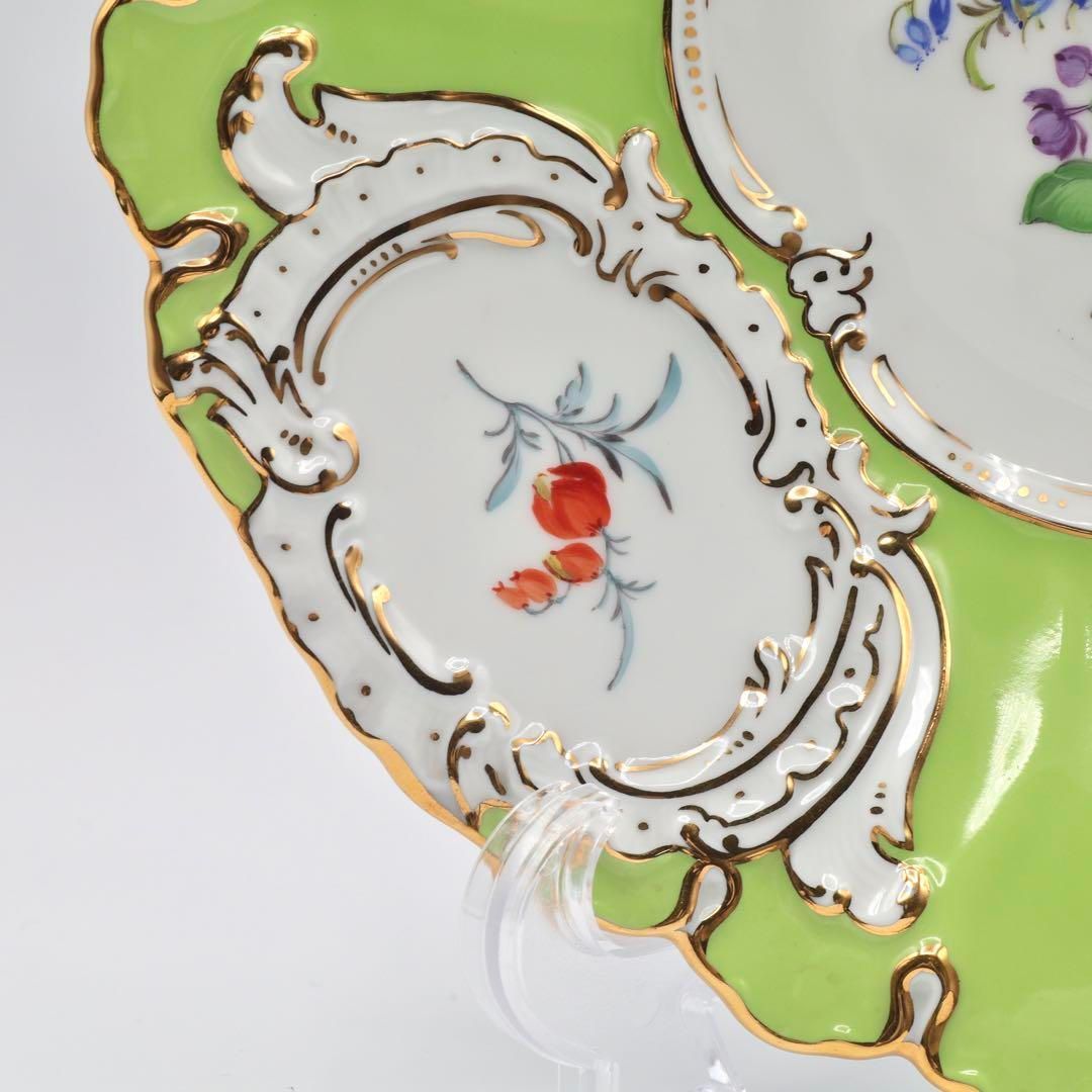 マイセン グランツゴールド 飾り皿 フラワーブーケ 五つ花 金彩 黄緑 一級品 マイセン 1級品 グランツゴールド 飾り皿 フラワーブーケ 五つ花