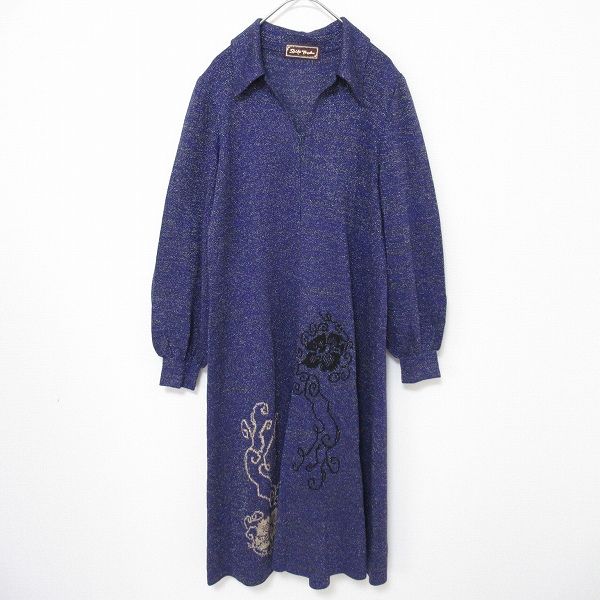 斉藤都世子 サイトウトヨコ ニットロングワンピース ラメ 花柄 ハーフジップ レディース x974472ss