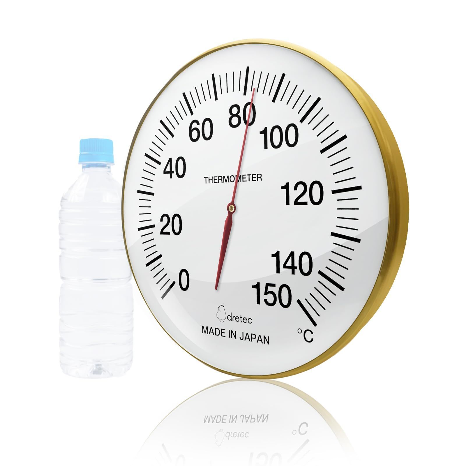 dretec ドリテック サウナ 温度計 アナログ 乾式 高精度 耐熱150℃ 金属製 ゴールド 直径30cm 見やすい 壁掛け
