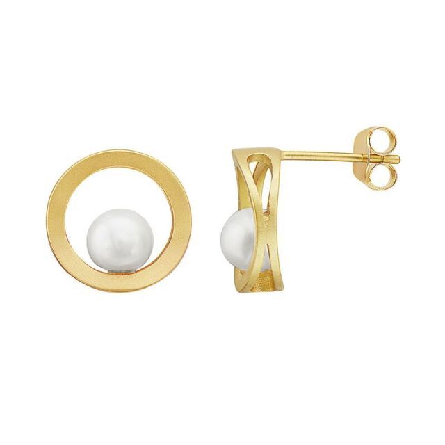【送料無料】 アンブランデッド レディース ピアス・イヤリング アクセサリー 14k Gold Over Sterling Silver Freshwater Cultured Pearl Round Stud Earrings Gold Tone